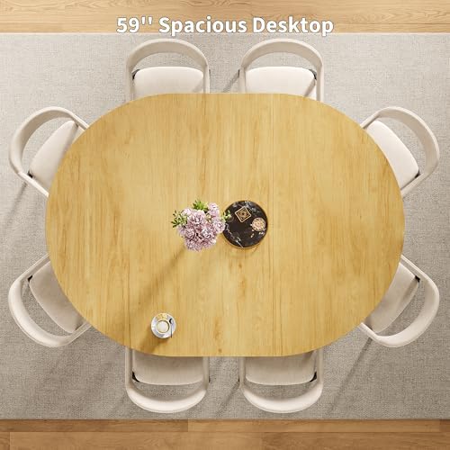 iPormis 43.3-59 Inch Extendable Round Dining Table for 6-8 People, Oval Dinner Table with Adjustable Top and A Stable Round Pedestal Base, Space Saving Wooden Kitchen and Dining Table, Oak