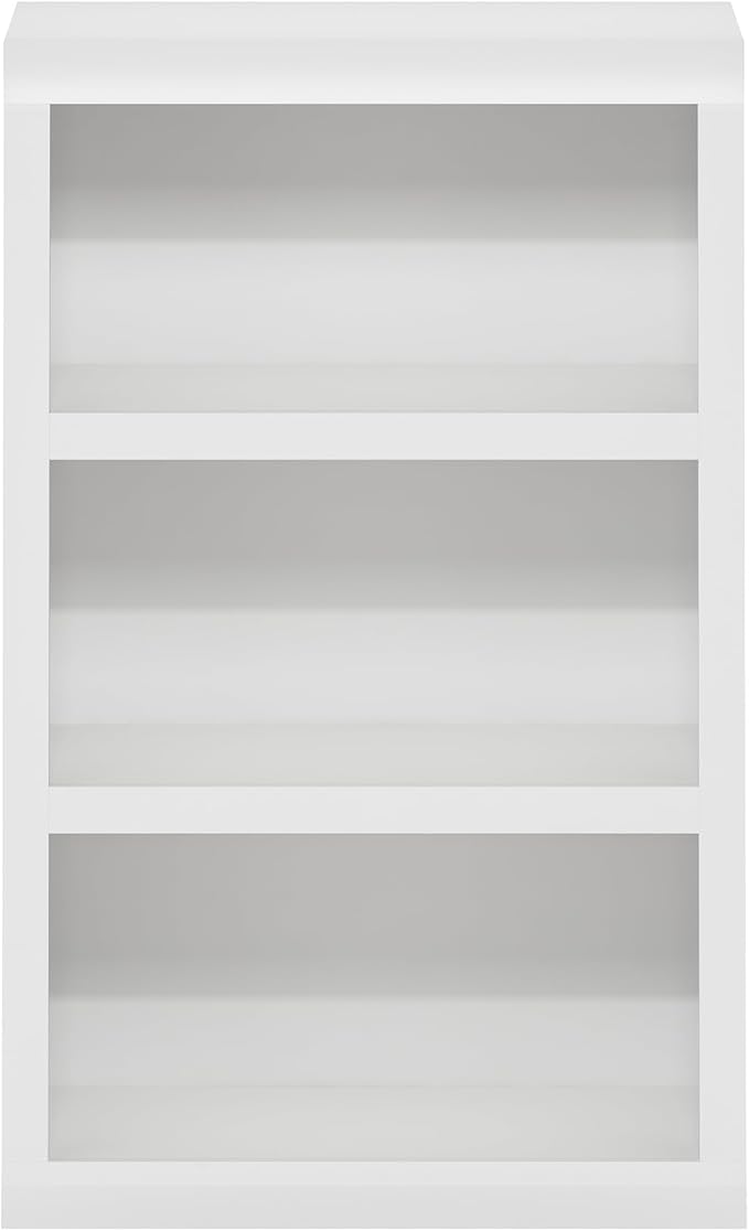 Furinno Rail Book Shelf, 3-Tier Bookshelf with Open Shelf, Bookcase with Classic Style Edges, 10 x 24.6 x 39, for Organization and Storage, for Living Room, Bedroom, Home Office, White