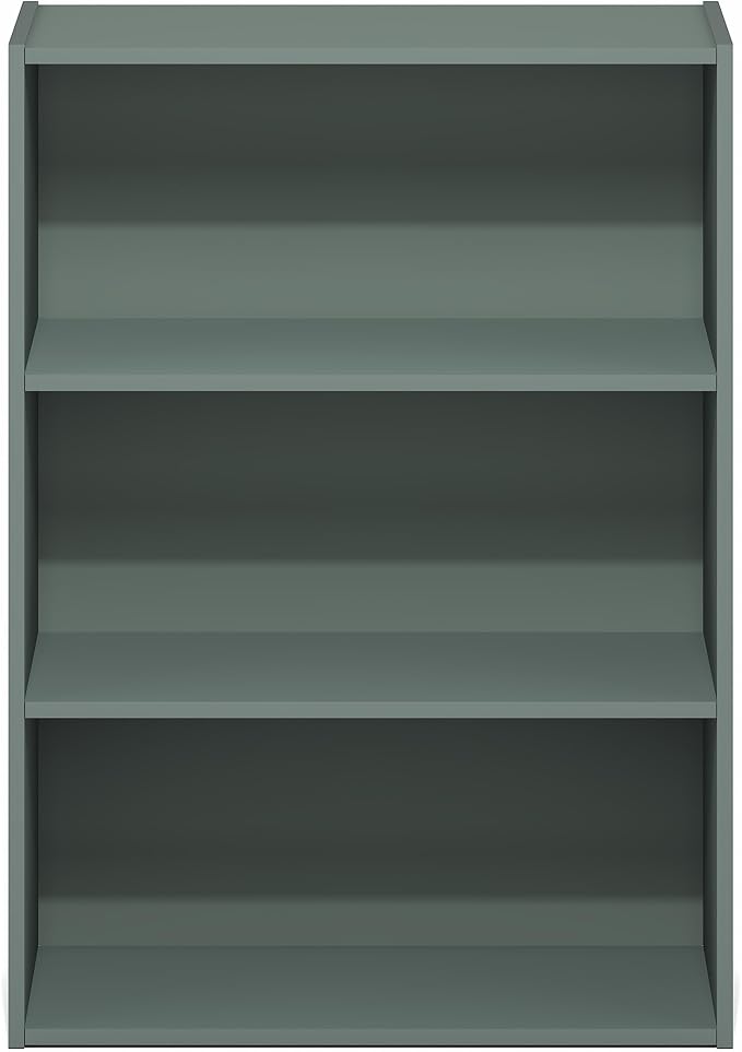 Furinno PASIR Book Shelf, 3-Tier Bookshelf, Storage Shelves Bookcase, 9.7 x 23.7 x 31.5, for Living Room, Bedroom, Home Office, Sage Green