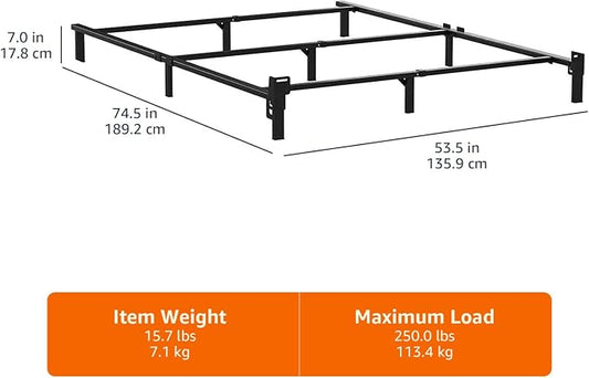 Amazon Basics Metal Bed Frame, 9-Leg Support Base for Box Spring and Mattress, Tool-Free Easy Assembly, No Tools Required, Full Size, Black