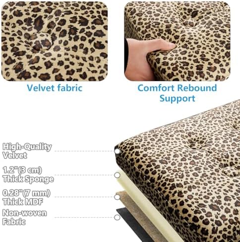 AmasSmile Ottoman with Storage,17" Folding Velvet Foot Rest Chest,Leopard