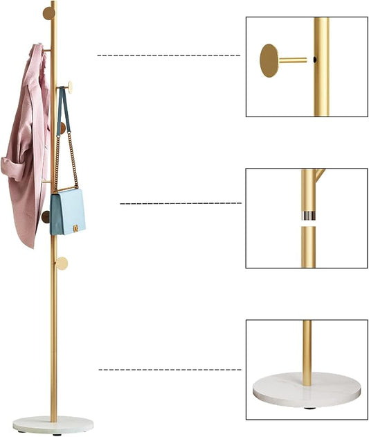DOORXIFO Gold Coat Racks, Metal Coat Rack Freestanding with Hooks, Entryway Coat Rack Stand, Coat Racks with Marble Base, Coat Tree for Hanging Clothes, Hats, Bags
