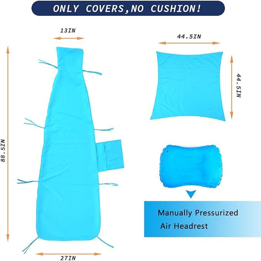 Replacement Cover for Outdoor Hanging Lounge Chair Cushion (Cover Only), Waterproof, with Umbrella Fabric and Inflatable Headrest, Patio Curved Chaise Hammock Swing Lounger Cushion Cover (Sky blue)
