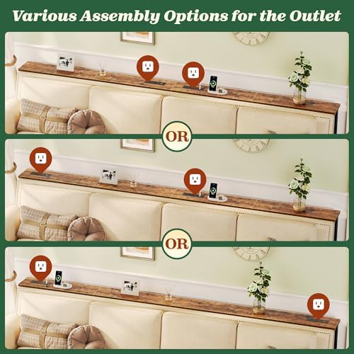 SUPERJARE 110.2 inch Narrow Behind Couch Table with Charging Stations
