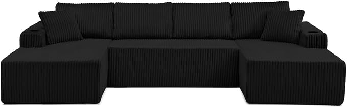 124" Modular Sectional Sleeper Sofa, Boneless Cloud Couch for Living Room, U Shaped 5 Seat Sofa with 2 Storage Pockets& 2 Cup Holders, Free Combination, No Assembly Required