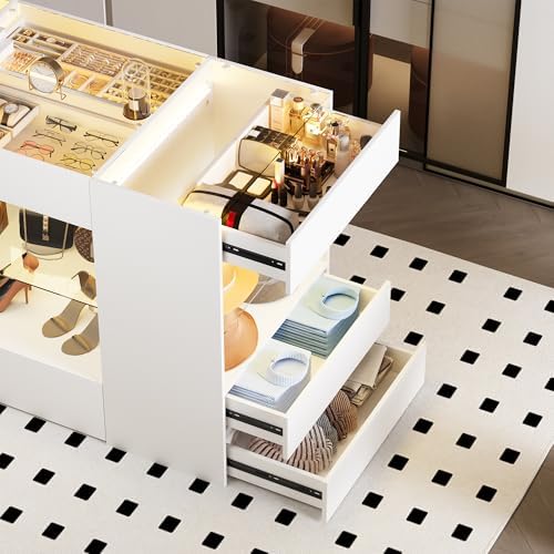 Kikihouse Modern Closet Island with 10 Drawers with LED (White)