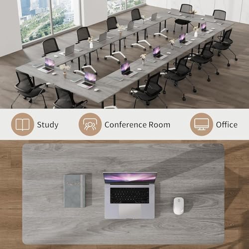 Folding Conference Table, Conference Room Tables with Wheels Foldable Large Rectangle Meeting Seminar Table for 6-12 People, Flip Top Mobile Training Table for Office Classr (8, Gray, 61in)