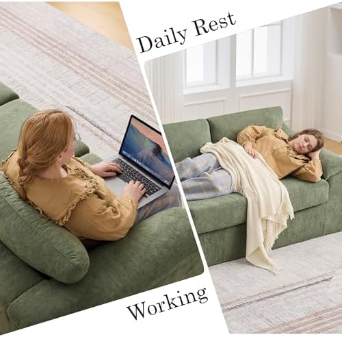 Boneless Couch Sets, Modern 3 Seater Sofa with 2 Accent Chairs, Floor Cloud Couch Sets with Extra Comfy Soft Deep Seats for Living Room, Apartment, No Assemby, Set of 3, Green