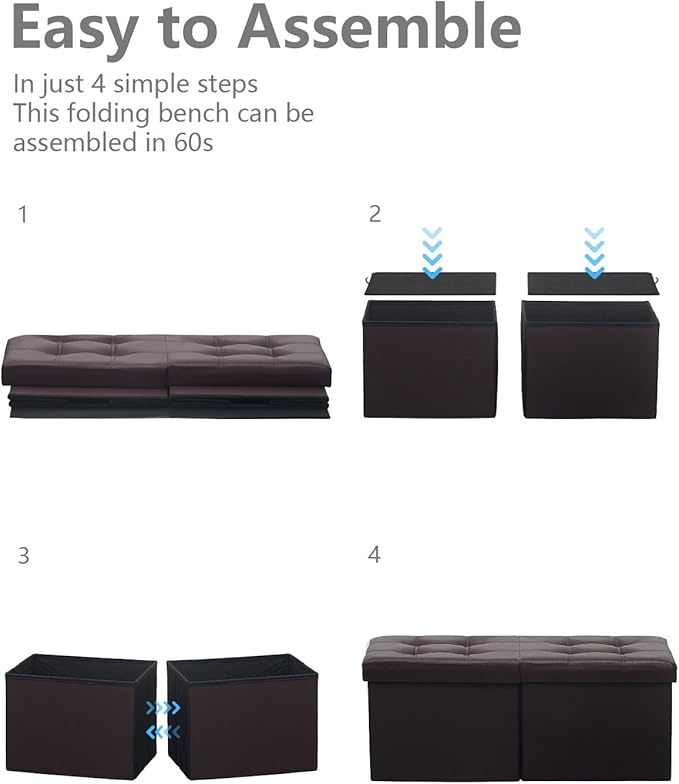 AmasSmile Footrest Ottoman Bench with Storage,34Inch Brown Leather Footstool, Coffee Table, Padded Seat, Storage Chest,Blanket Store with Flipping Lid for Livingroom and Bedroom
