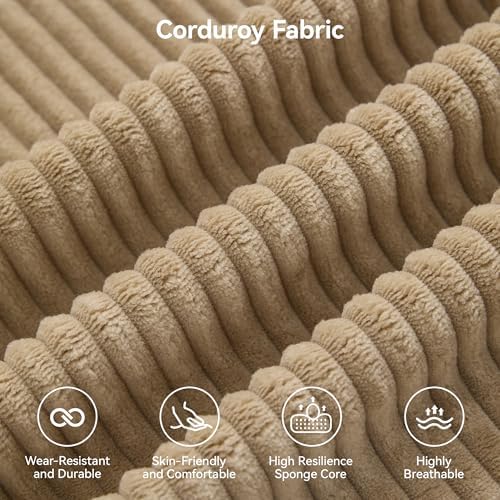 Modular Sectional Sofa, 61'' Corduroy Deep Seat Couch with 2 Ottoman, Camel