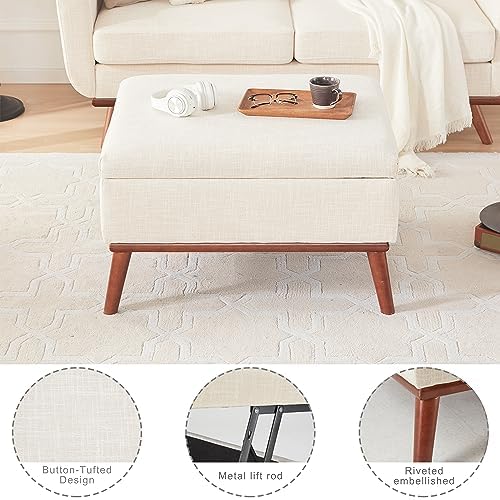 Kingfun 65" W Loveseat Sofa with Ottoman Coffee Table, Mid Century Modern Love Seat Couches for Living Room, Button Tufted Upholstered Love Seats Furniture Set, Beige