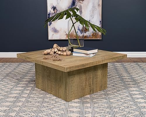 Coaster Home Furnishings Zetta Square Cocktail Living Room Coffee Table Engineered Eco-Friendly Wood Look Laminate Veneer Rustic Farmhouse Mango Brown 708068