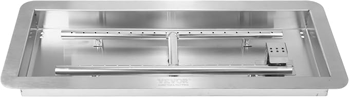 VEVOR 36 x 12 inch Drop-in Fire Pit Pan, Rectangular Stainless Steel Fire Pit Burner Kit, Propane Fire Pan 150,000 BTU with H-Burner for Indoor or Outdoor Use