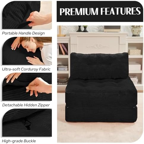 Folding Sofa Bed,Convertible Sleeper Chair Bed w/2-Pillow & Handle