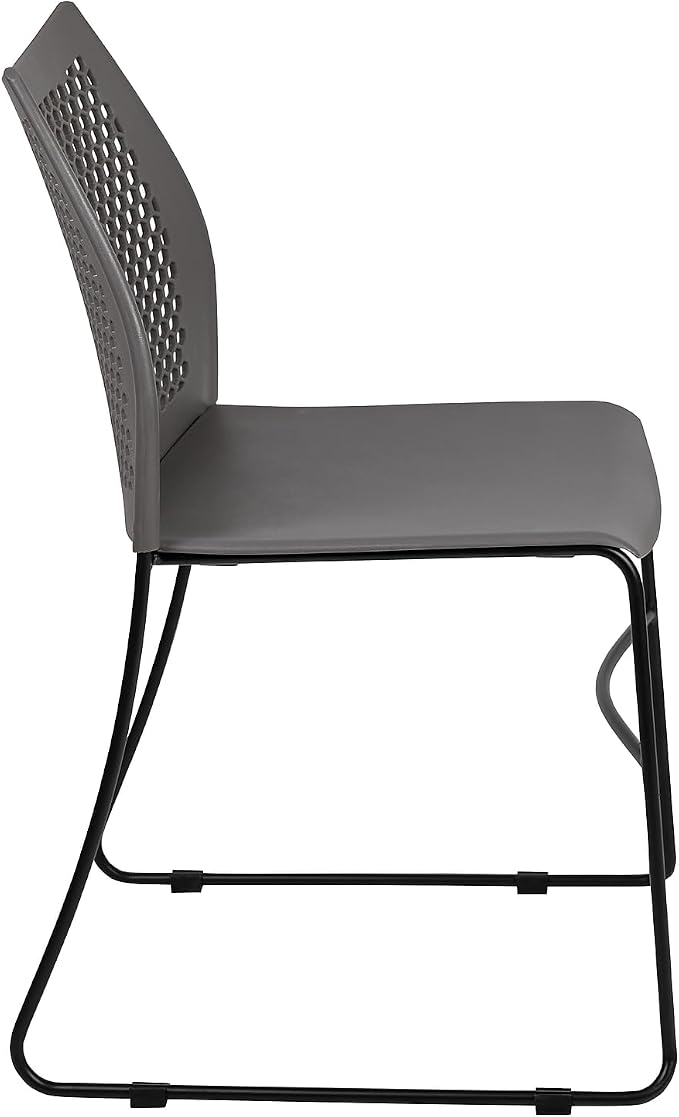 Flash Furniture HERCULES Series 661 lb. Capacity Gray Stack Chair with Air-Vent Back and Black Powder Coated Sled Base
