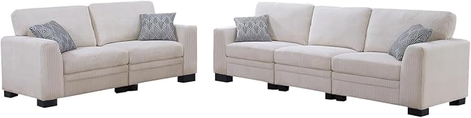 Legend Vansen Oversized Modular Sectional Sofa,U/L-Shaped Corduroy Couch with Ottoman,Deep Seat & Removable Cushion,Easy Assembly for Living Room Apartment,5 Seater,Cream