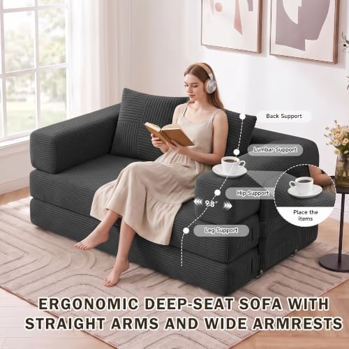 61" 5-in-1 Convertible Modular Boneless Sleeper Sofa Bed