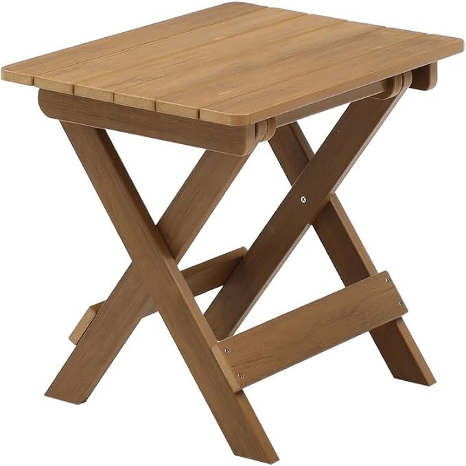 Outdoor Bistro Set Foldable Small Table and Chair Set,with 2 Chairs and Rectangular Table (Teak + HDPE)