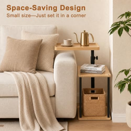 Rolling Side Table, Adjustable Swivel End Table