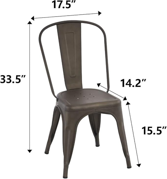 Nazhura Metal Dining Chair Farmhouse Tolix Style for Kitchen Dining Room Café Restaurant Bistro Patio, 18 Inch, Stackable, Waterproof Indoor/Outdoor (Sets of 4) (Steel Seat, Bronze)