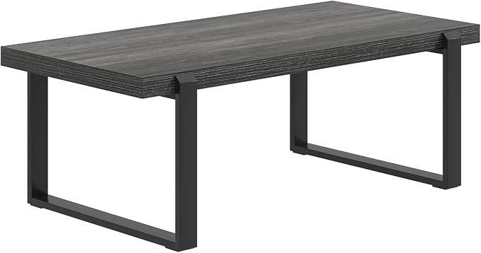 FOLUBAN Industrial Coffee Table, Rustic Wood and Metal Center Table, Modern Rectangle Cocktail Tea Table for Living Room, Dark Gray, 47 Inch