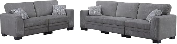 Legend Vansen Oversized Modular Sectional Sofa,U/L-Shaped Corduroy Couch with Ottoman,Deep Seat & Removable Cushion,Easy Assembly for Living Room Apartment,5 Seater,Grey