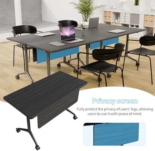 Conference Table, Folding Conference Room Tables on Wheels, Modern Meeting Seminar Table Computer Desk, Boardroom Desk for Office Meeting Conference Room,White (6, 1915D, 55.1)