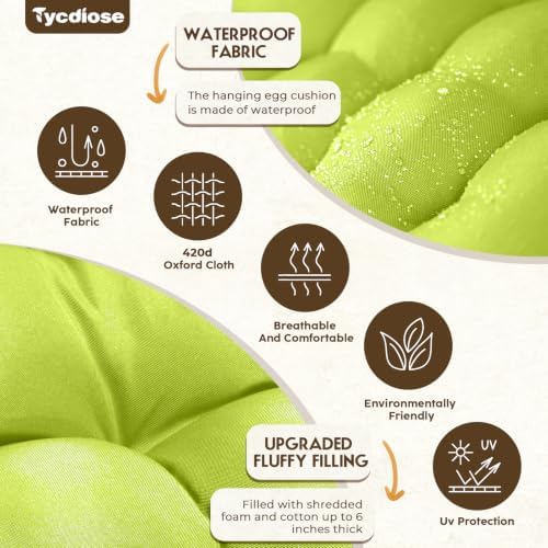Egg Chair Cushion Replacement, Waterproof Outdoor Hanging Egg Chair Cushion Hammock Swing Chairs Cushions Pads, U-Shaped Thickened Cushions for Hanging Eggs Chairs, 47x33x7 Inch (Light Green)