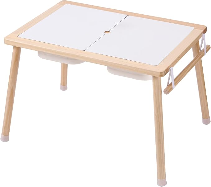 VEVOR Sensory Table for Toddlers, Activity with 3 Foldable Storage Bins, Paper Roll Holder, Indoor/Outdoor Play Sand and Water, Wooden Drawing Table, Gift for Boys Girls