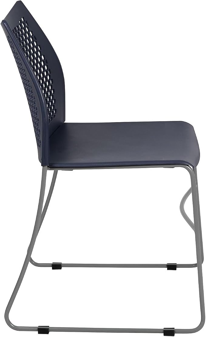 Flash Furniture HERCULES Series 661 lb. Capacity Navy Stack Chair with Air-Vent Back and Gray Powder Coated Sled Base