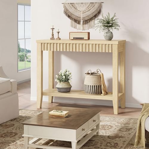 FAVOOSTY 31.5" Entryway Table, Console Tables with Open Storage, Natural