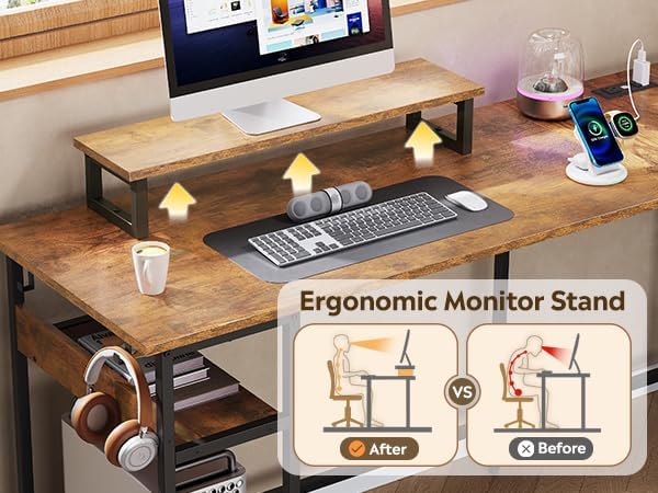 DEVAISE Computer Desk, Home Office, 60 Inch with Hutch, Rustic Brown