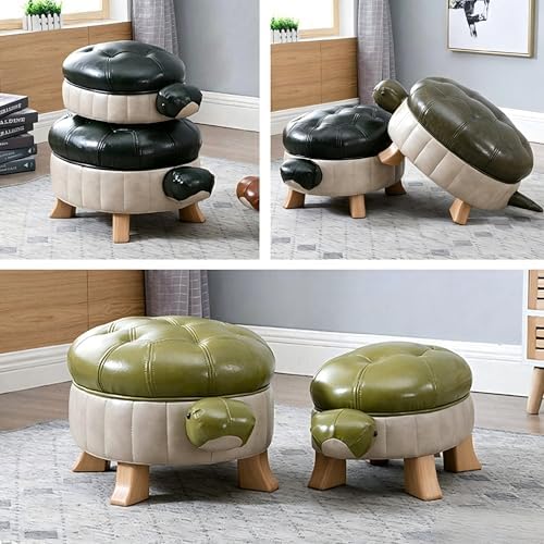 Animal Footstool Turtle Ottoman PU Leather Pouf Wood Foot Stool Rest for Living Room Bedroom Sofa Bench Seat Chair, Green, Small
