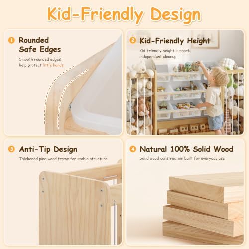 Anmon 3-in-1 Montessori Toy Organizer with Bookshelf, 9 Clear Bin & Plush Storage (64.2" W)