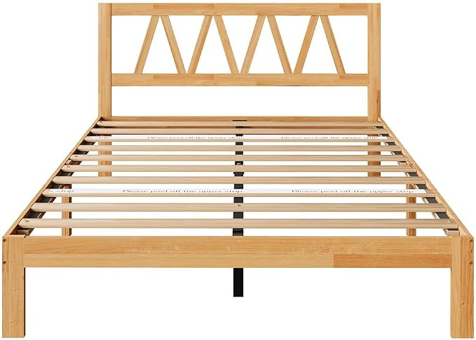 Novilla 12 Inch Full Size Bed Frame Full Bed Frames with Headboard Solid Wooden BedFrame Foundation, No Box Spring Needed, Easy Assembly, Natural Grain Wood