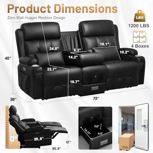 RV Loveseat Recliner Sofa, Home Theater Seating with Console & Massage