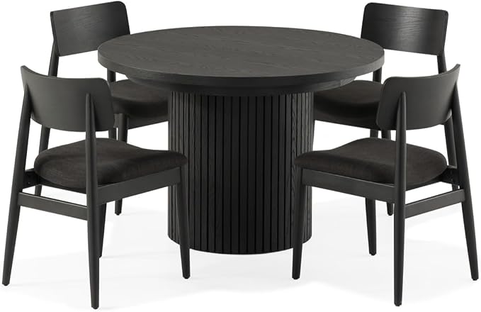 Transformer Table - Solid Wood Extendable Round Dining Table Set with 4 Chairs, Seats 4-10 Extendable Round Dining Set, Black (Table + 4 Chairs)