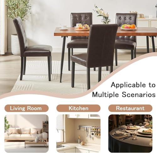 VECELO Upholstered Dining Chairs Set of 6, Modern PU Leather Accent Parsons, Solid Wood Legs w/Rubber Footpads, for Living Room Kitchen, Coffee