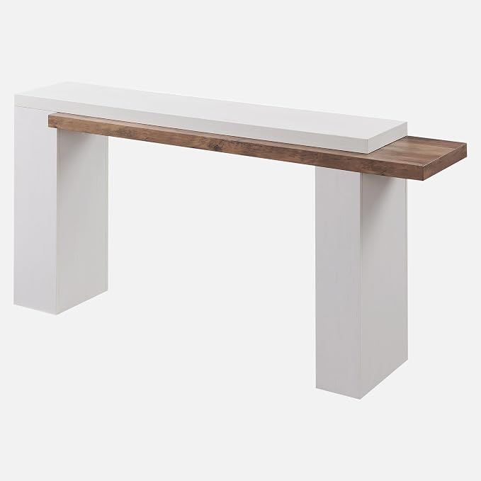 OKD 63 Inch Modern Entryway Console Table, Solid Geometry Accent Sofa Table Behind The Couch, Narrow Console Table for Entryway, Hallway, Living Room, Foyer, Antique White