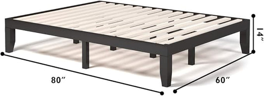Giantex 14 Inch Queen Wood Platform Bed Frame, Minimalist Style Mattress Foundation with Solid Rubber Wood, Heavy Duty Slat Support, Without Headboard, Easy Assembly, No Box Spring Needed, Espresso