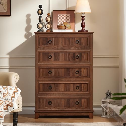 Joaxswe Farmhouse 5 Drawer Dresser for Bedroom, 42" Tall Chest of Drawers