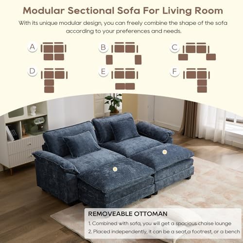 IPKIG 82.6" Modular Sectional Cloud Couch, Modern Sofa with 2 Ottomans
