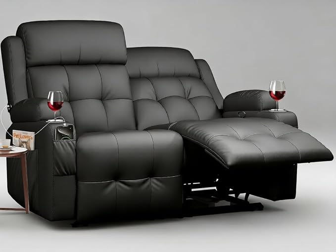 Reclining Loveseat with Pebble Texture Fabric, Loveseat Recliner with USB/Type C Ports, Storage & Cup Holders, RV Wall Hugger Recliner Sofa for Living Room & Home Theater & RV