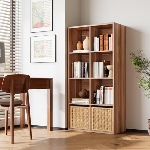 IRONCK 8-Cube Storage Organizer, Reversible Cube Bookshelf, Oak Brown