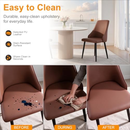 Rose Brown Leather High Back Dining Chairs Set of 2
