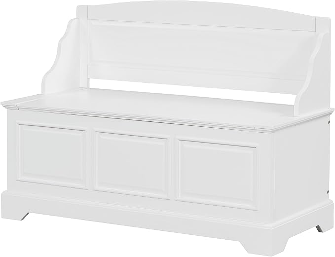 Knocbel Rustic Entry Storage Bench with Hidden Compartments and Removable Cushion, Wooden Entryway Hallway Foyer Shoe Bench Bedroom End of Bed Bench (White)