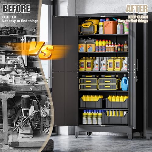 PAOFIN Metal Kitchen Pantry Storage Cabinet with Lock Doors and Shelves