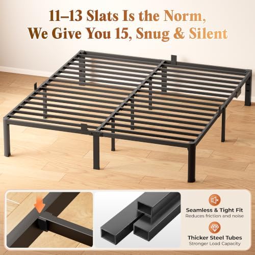 PRAISUN 4000LBS King Bed Frame with Charging Station, 14 inch Bedframe