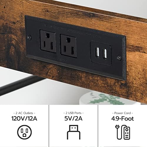 HOOBRO Kitchen Island with Storage, Kitchen Island Table with Power Outlet, 35.4" L 3 Tier Coffee Station and Microwave Stand, for Home, Dining Room, Rustic Brown and Black BF021ZD01