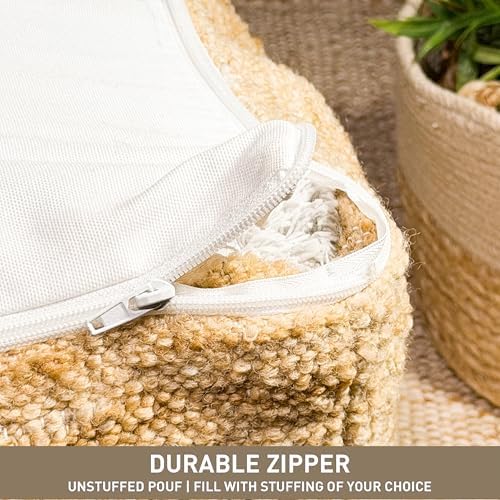 Chardin home Unstuffed Pouf Ottoman Cover, Beige, 16.5x16.5x12.9 Inches